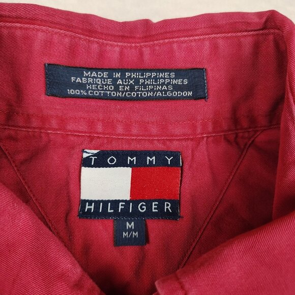 VTG Tommy Hilfiger Button Down Shirt Mens Medium Red Y2K - Picture 3 of 9